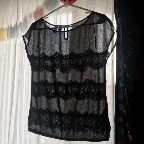 Sheer black top, sheer lace top, Esprit, XS - Picture 15 of 16